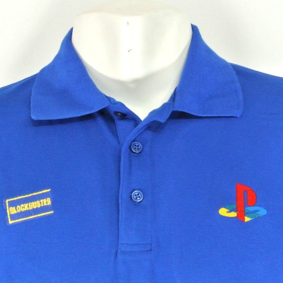 BLOCKBUSTER VIDEO Sony Playstation Vintage Employee Uniform Shirt Blue S Small - Picture 2 of 10